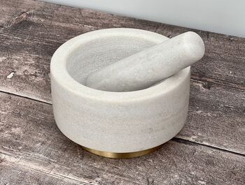 White Marble With Gold Mortar And Pestle, 2 of 3