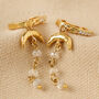 Moon Crystal Drop Huggie Hoop Earrings In Gold Plating, thumbnail 3 of 6