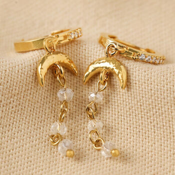 Moon Crystal Drop Huggie Hoop Earrings In Gold Plating, 3 of 6