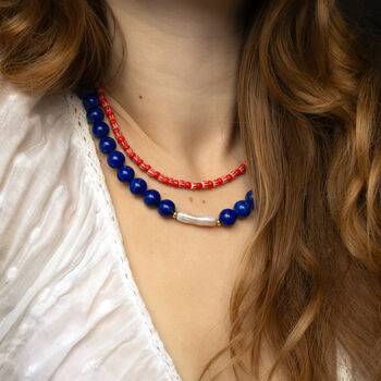 Lapis Lazuli And Red Stripe Bead Necklace Set Of Two, 2 of 4
