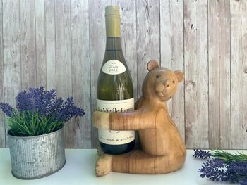 Carved Wooden Teddy Bear Wine Bottle Holder, 8 of 8