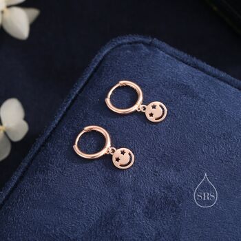 Starry Eyed Face Huggie Hoop Earrings Sterling Silver, 6 of 10