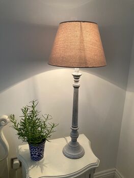 73cm Grey Wooden Table Bedside Lamp With Taupe Shade Home Decor, 4 of 8