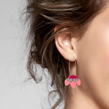 Cecilia Flower Hoop Earrings In Pink, 2 of 5