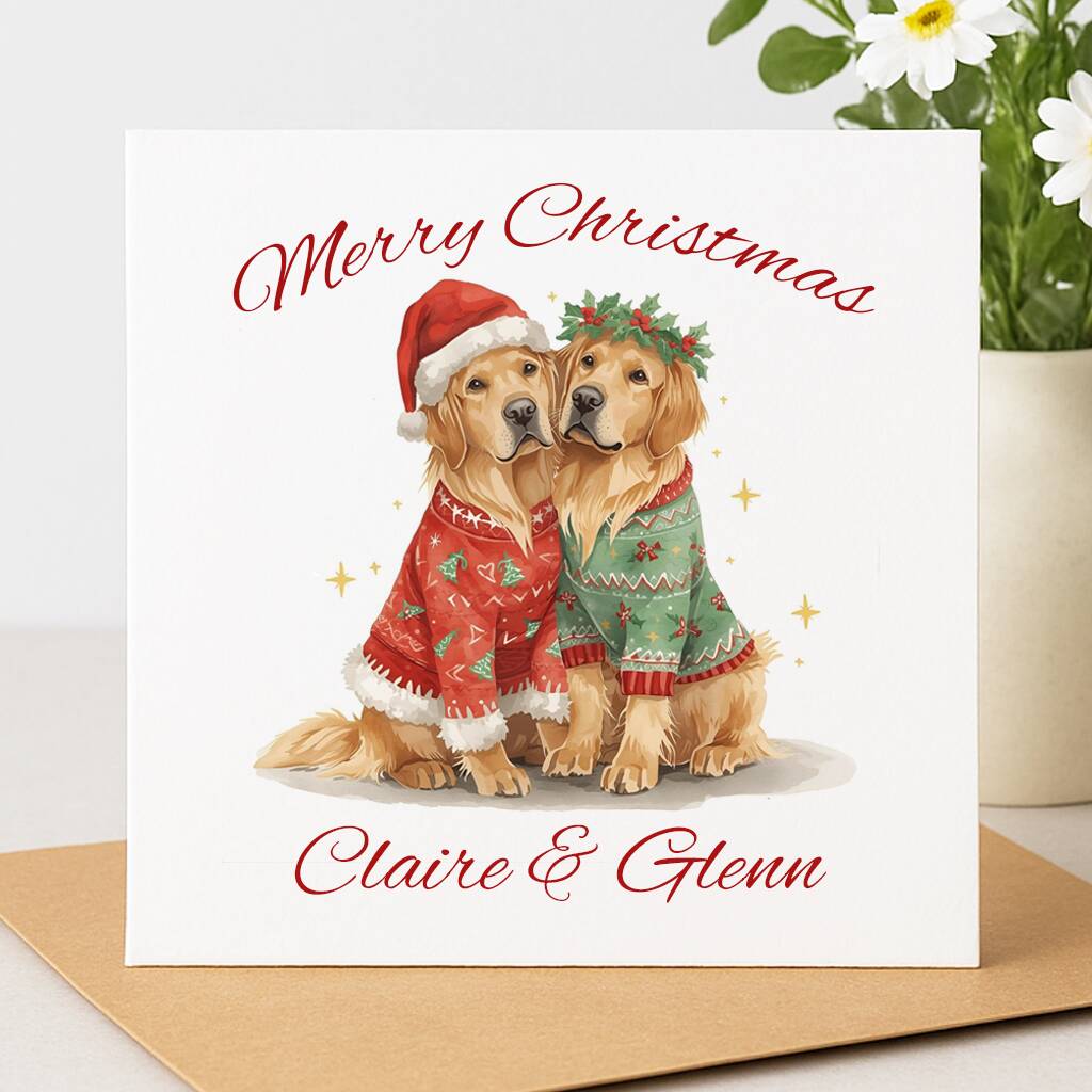 Personalised Golden Retriever Couple Christmas Card