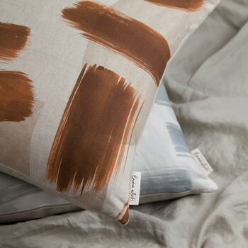 Burnt Orange Abstract Brushstrokes Linen Cushion, 3 of 4