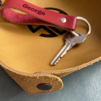 Personalised Real Leather Wallet Tray, Leather Keyring, 3 of 12
