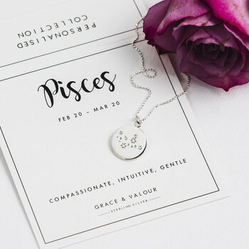 Pisces Star Sign Star Map Sterling Silver Necklace Zodiac Night Skies Pendant, 2 of 12