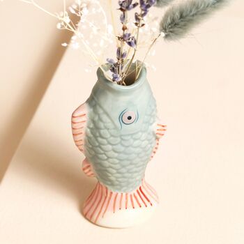 Blue Ceramic Mini Fish Bud Vase, 3 of 4