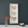 Three Map Hearts Silver Wedding Anniversary Wall Art, thumbnail 1 of 3