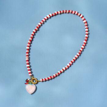 Pink And Red Gemstone Necklace With Heart And Fruit Charms, 3 of 5