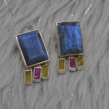 Labradorite, Raw Tourmaline Handmade Silver Earrings, 5 of 9