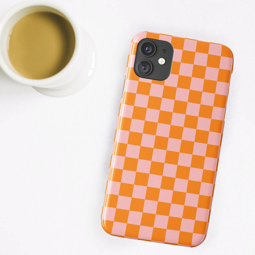 Orange Pink Checks Phone Case