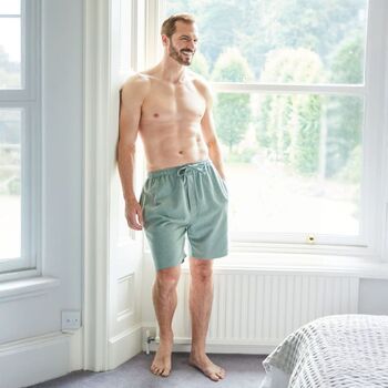 Men's 'Moss' Herringbone Brushed Cotton Sleep Shorts, 3 of 4