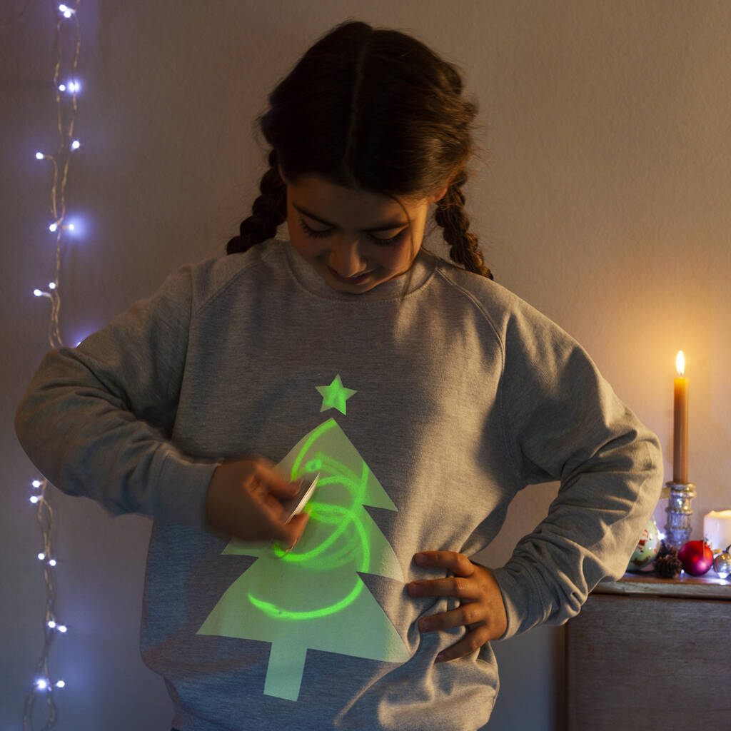 Xmas Tree Glow In The Dark Interactive Sweatshirt, 1 of 6