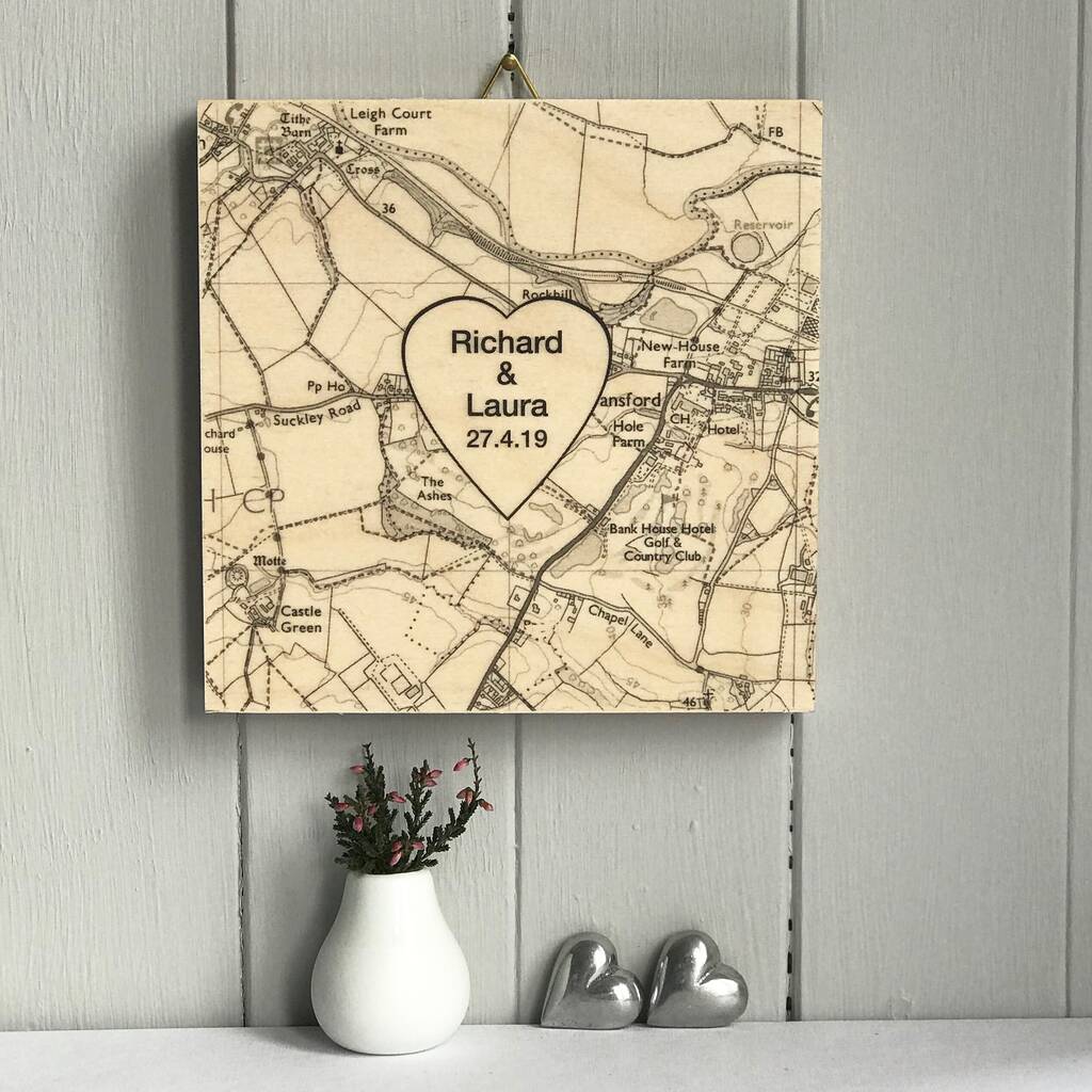 Personalised Wedding Venue Location Map Print On Wood, 1 of 10