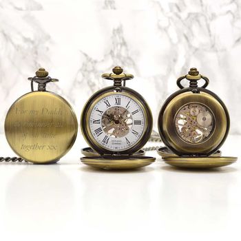 Engraved Bronze Pocket Watch Twin Opening, 2 of 6