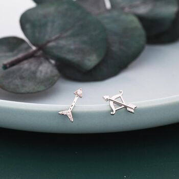 Mismatched Bow And Arrow Stud Earrings In Sterling Silver, 4 of 12