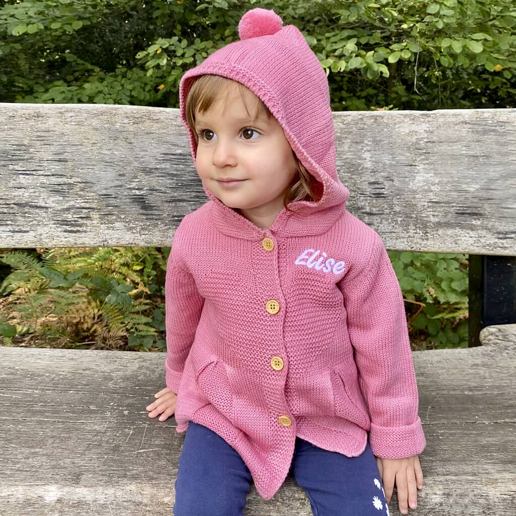 Personalised Pink Knitted Flare Hooded Cardigan, 1 of 9