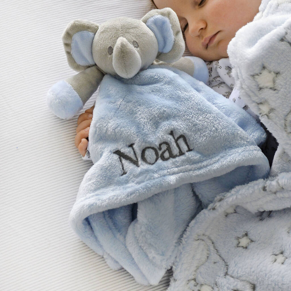 Personalised Blue Elephant Baby Comforter, 1 of 5