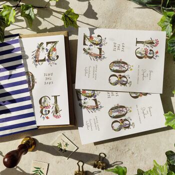 Cottage Garden Numbers Save The Date Cards And Envelopes, 4 of 7