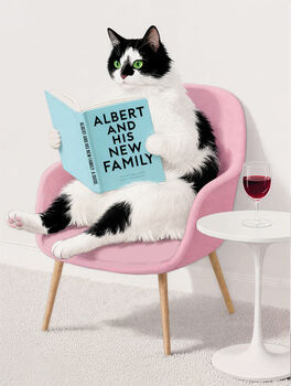 Your Own Cat Reading Book Wall Art Print | Customise Colours And Book Title, 5 of 7