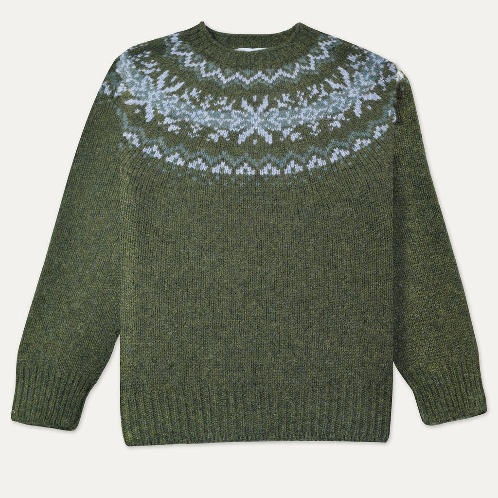 T Lab Robbie Forest Green Fair Isle Lambswool Jumper, 1 of 5