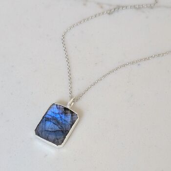 The Rectangle Labradorite Necklace, Silver, 2 of 11