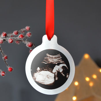 Personalised Gold Or Silver Baby Scan Christmas Bauble, 2 of 3