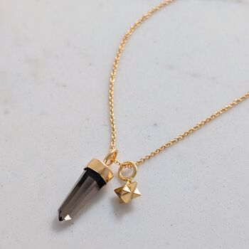 The En Pointe Smokey Quartz Gemstone Necklace, Gold, 4 of 12