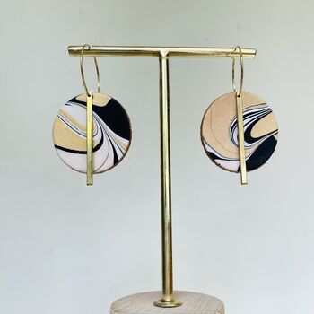 Handmade Leather Full Moon Dangly Colourful Earrings Marbled, 3 of 8