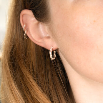 Sterling Silver Molten Hoop Earrings, 3 of 7