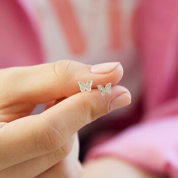 Crystal Butterfly Stud Earrings In Silver Plating, 4 of 5