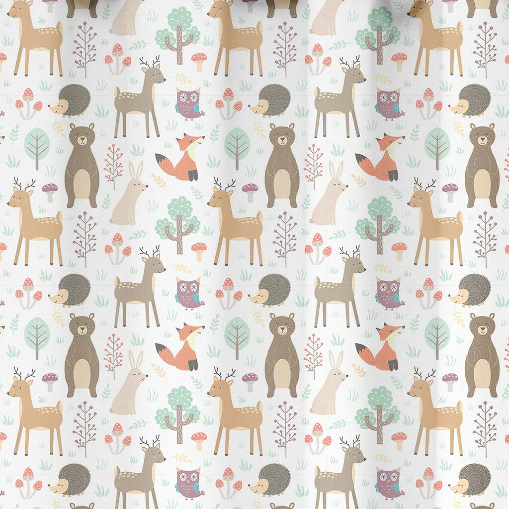 Woodland Animals Blackout Lined Curtains Fabric Sample By Big Little ...