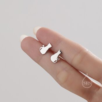 Minimalist Cat Stud Earrings In Sterling Silver, 2 of 11