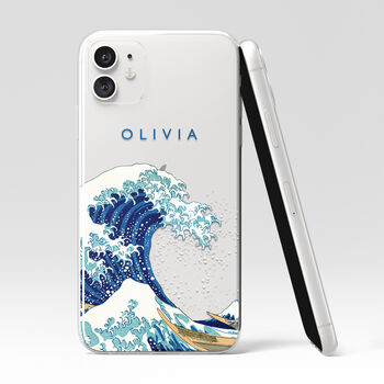 Personalised Giant Wave Hokusai Clear Phone Case, 4 of 5