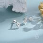 Sterling Silver Tiny Cz Crystal With Dot Trio Internally Threaded Flat Back Earrings, thumbnail 6 of 10