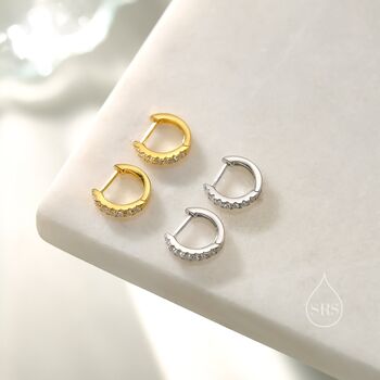 Sterling Silver Cz Huggie Hoops, 4 of 12