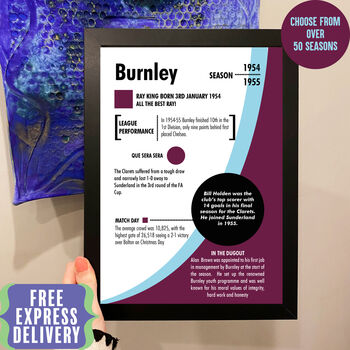 Personalised Season Print Birthday Gift For Burnley Fans, 2 of 6