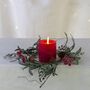 Iced Red Berry Candle Ring With Frosted Leaves, thumbnail 1 of 6