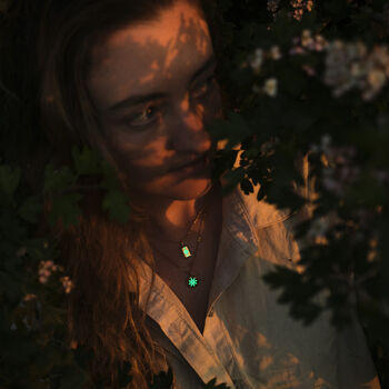 Turquoise Solis Mint Green Glowing Pendant Necklace With Uv Keyring Torch, 5 of 12