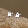 Little Cute Ghost Internally Threaded Flat Back Earrings In Sterling Silver, thumbnail 1 of 11