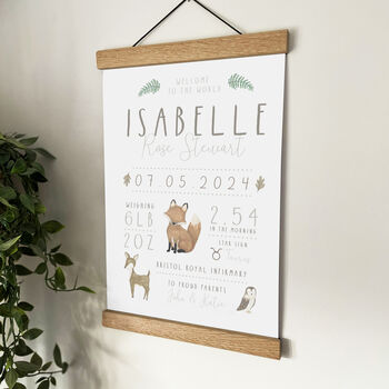 Personalised New Baby Birth Details Print Woodland Animals, 3 of 4