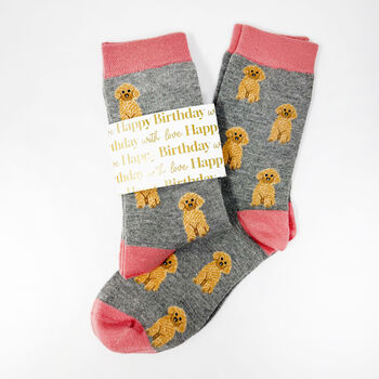 Personalised Birthday Cavapoo Bamboo Socks With Gold Foil Label, 4 of 9