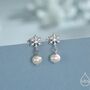 Sterling Silver Snowflake And Natural Pearl Stud Earrings, thumbnail 1 of 12