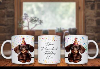 Personalised Chocolate Dachshund Birthday Congratulations Party Mug, 2 of 2