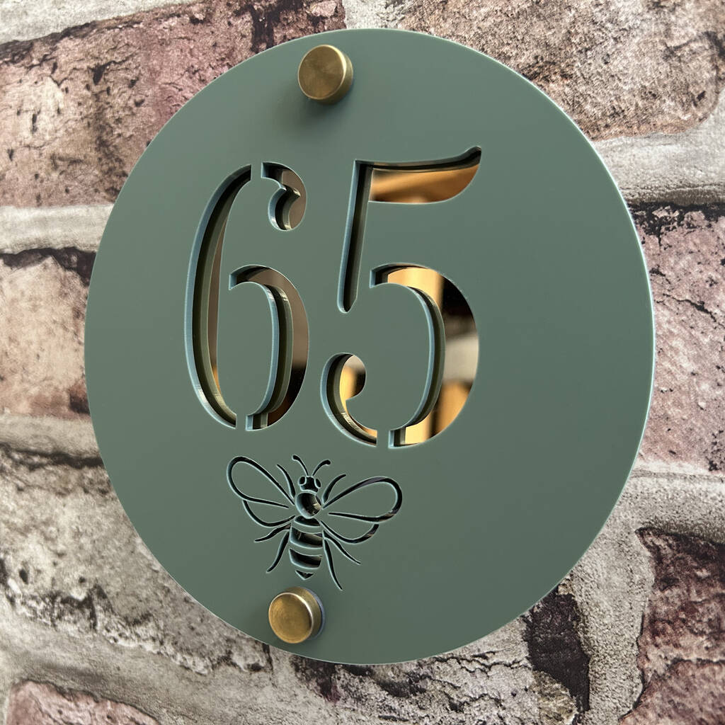 Personalised Bee House Acrylic Number Round Sign