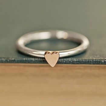 Handmade Silver And Solid Rose Gold Heart Ring, 2 of 6
