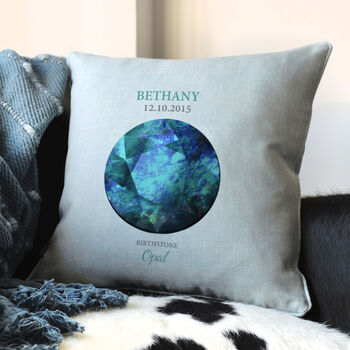 Personalised October Opal Birthstone Cushion, 3 of 4