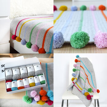 Pom Pom Stripe Crochet Blanket Kit, 4 of 5